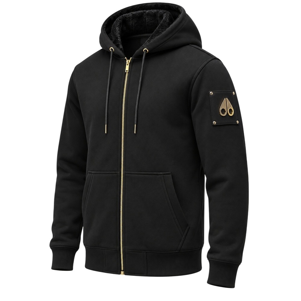 NEW Moose Knuckles Linden Bunny Gold Logo Hoodie Black Long Sleeve Mens XL